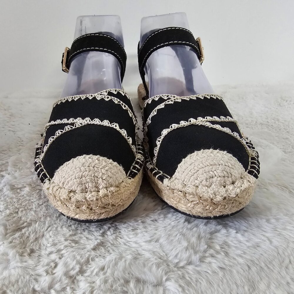 Time and Tru Espadrilles Boho Jute Crochet Black Cream 8.5 - Picture 4 of 13